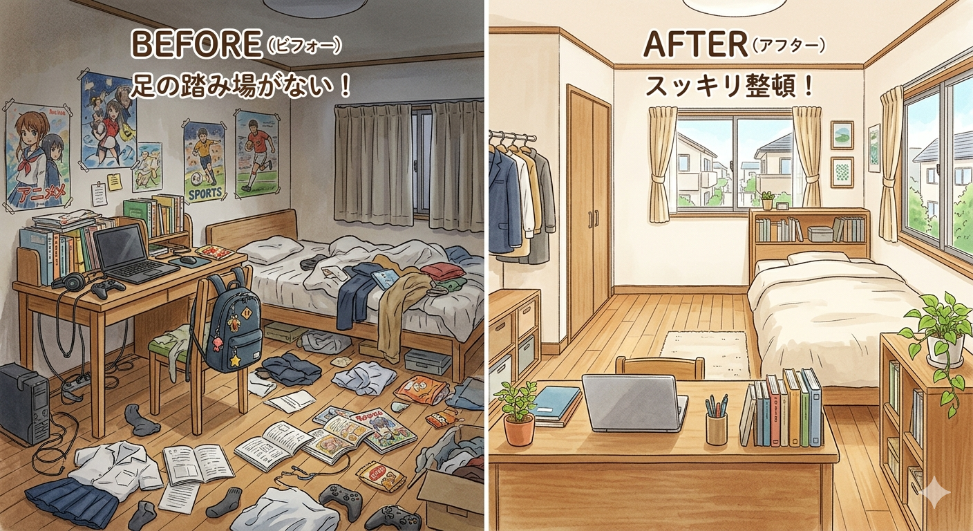 【合格部屋お片付け】中3の部屋ビフォーアフター/「戻すのがめんどくさい」が変わると人生が変わる
